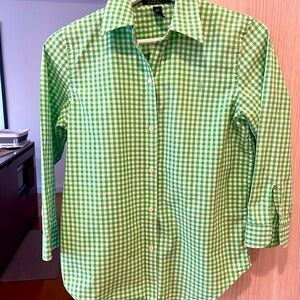 Ralph Lauren Gingham Button Down Shirt - 3/4 Sleeve, Small - 100% Cotton